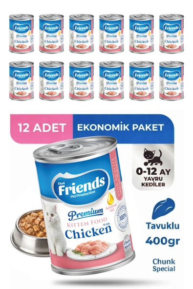 Premium Tavuklu Yavru Kedi Konservesi 400 gr x 12 Adet Ekonomik Paket Yaş Mama (0-12 Ay) ürün görseli 1