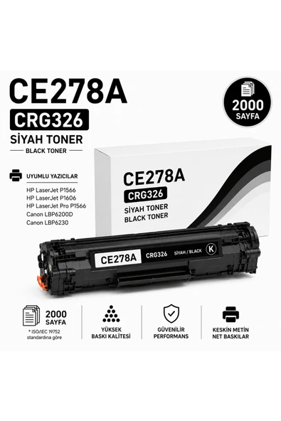 HP CE278A-CRG326-P1566-P1606-LBP6200D-LBP6230 Siyah 2000 Sayfa ürün görseli 1