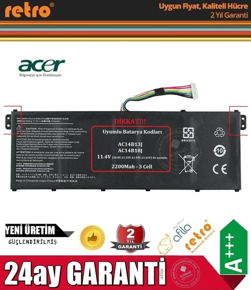 Acer Aspire 3 A315-22-45NW Notebook Bataryası, Laptop Pili - 2200mAh - 11.4V - 3Cell ürün görseli 1