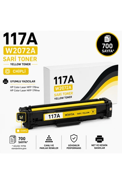 HP 117A-W2072-MFP178-MFP179 Chipli Sarı 700 Sayfa ürün görseli 1