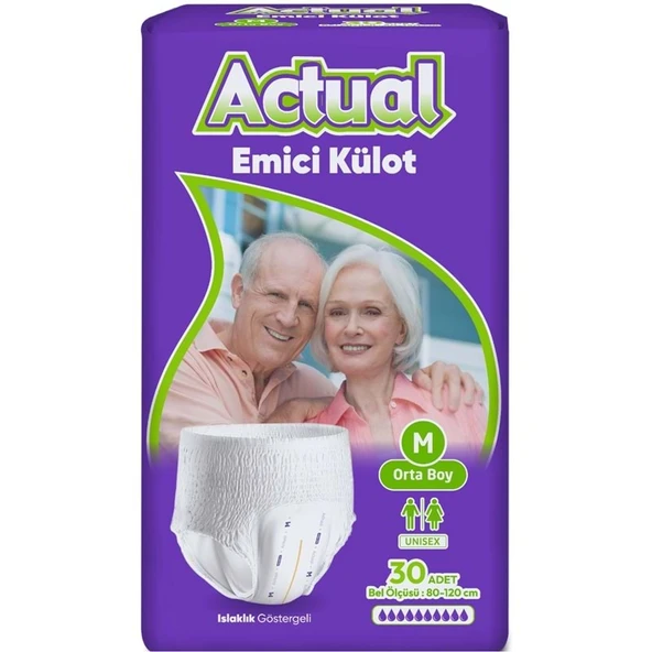 Actual Emici Külot Yetişkin Bezi M - Medium - Orta (30 Adet) (Islaklık Göstergeli) ürün görseli 1
