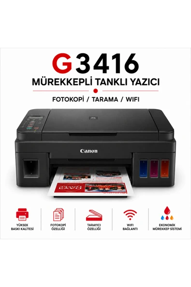 G3416 Mürekkepli Tanklı Yazıcı / Fotokopi / Tarama / Wifi ürün görseli 1