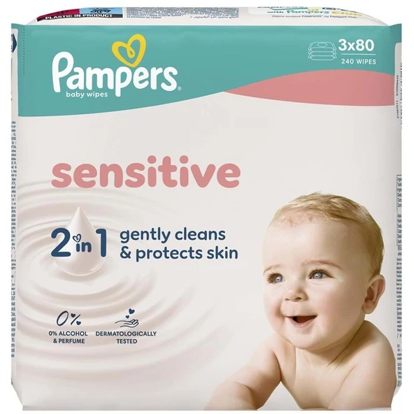 Prima Pampers Islak Havlu Mendil Sensitive 80 Yaprak (3 Lü Pk) 240 Yaprak ürün görseli 1