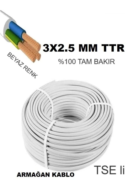 Armağan 3x2.5mm TTR Kablo Beyaz 100m Bakır ürün görseli 1