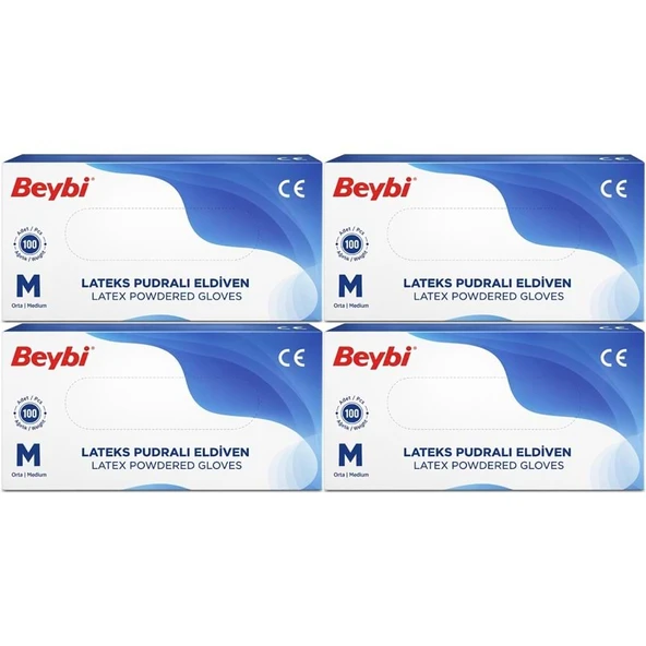 Beybi Lateks Pudralı Muayene Eldiveni M - Medium - Orta 400 Lü Set ürün görseli 1