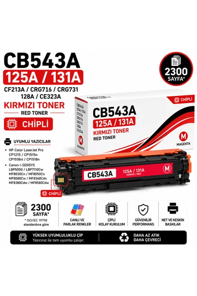 HP CB543A-125A-131A-CF213A-CRG716-CRG731-128A-CE323A Kırmızı ürün görseli 1