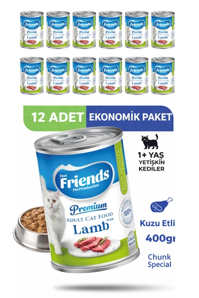Premium Kuzu Etli Yetişkin Kedi Konservesi 400 gr x 12 Adet Ekonomik Paket Yaş Mama ürün görseli 1