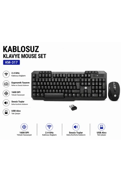 KM-317 Slim Kablosuz Klavye Mouse Seti ürün görseli 1