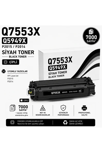 HP Q7553X-Q5949X-P2015-2014 7000 Sayfa Siyah ürün görseli 1