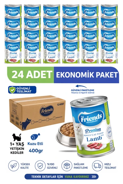 Premium Kuzu Etli Yetişkin Kedi Konservesi 400 gr x 24 Adet Ekonomik Paket Yaş Mama ürün görseli 1