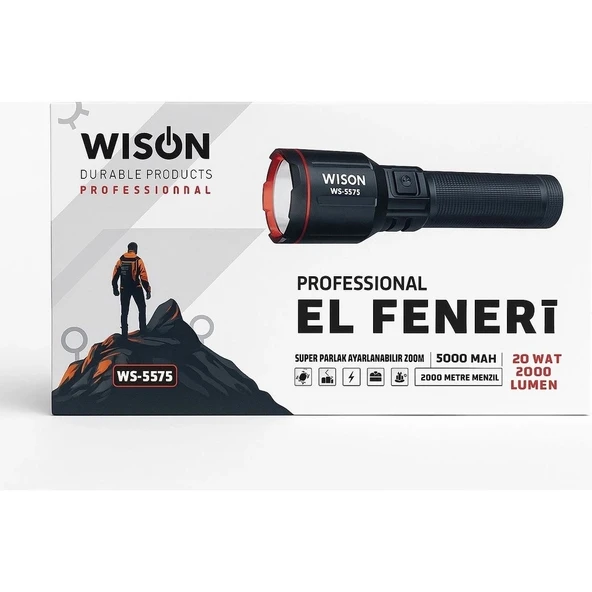 Wison Ws-5575 Profesyonel El Feneri İle Karanlığa Meydan Okuyun 20w Güç, 2000 Lümen Parlaklık Ve 2 Km Menzil Sunan Şarjlı Fener Uygun Fiyatla .com’da. ürün görseli 1