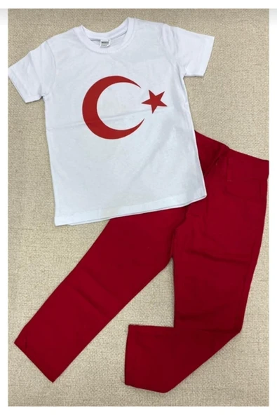 BLUEMOOR Erkek Çocuk 23 Nisan 19 Mayıs 29 Ekim Gösteri Kostüm Ayyıldız T-shirt &pantolon Takım ürün görseli 1