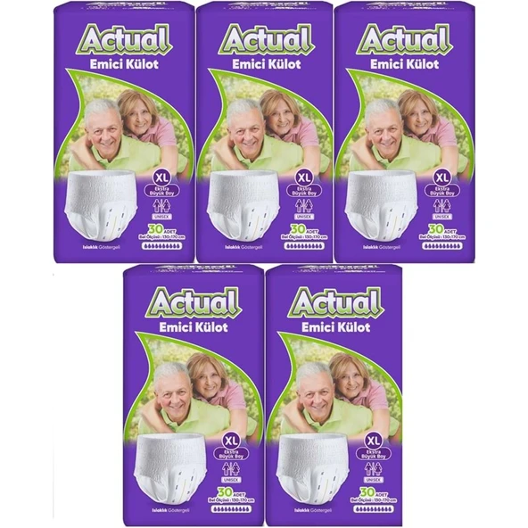 Actual Emici Külot Yetişkin Bezi XL - Extra Large - Ekstra Büyük (Islaklık Göstergeli) 150 Adet ürün görseli 1