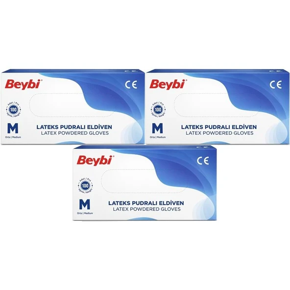 Beybi Lateks Pudralı Muayene Eldiveni M - Medium - Orta 300 Lü Set ürün görseli 1