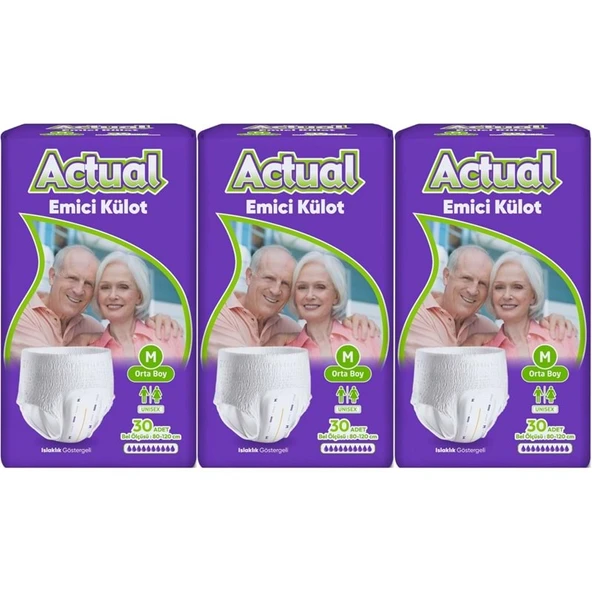 Actual Emici Külot Yetişkin Bezi M - Medium - Orta (Islaklık Göstergeli) 90 Adet ürün görseli 1