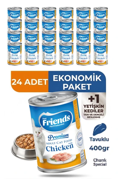 Premium Tavuklu Yetişkin Kedi Konservesi 400 gr x 24 Adet Ekonomik Paket Yaş Mama ürün görseli 1