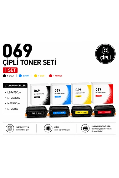 069 Çipli Toner Seti ( Siyah - Mavi - Sarı - Kırmızı ) ürün görseli 1