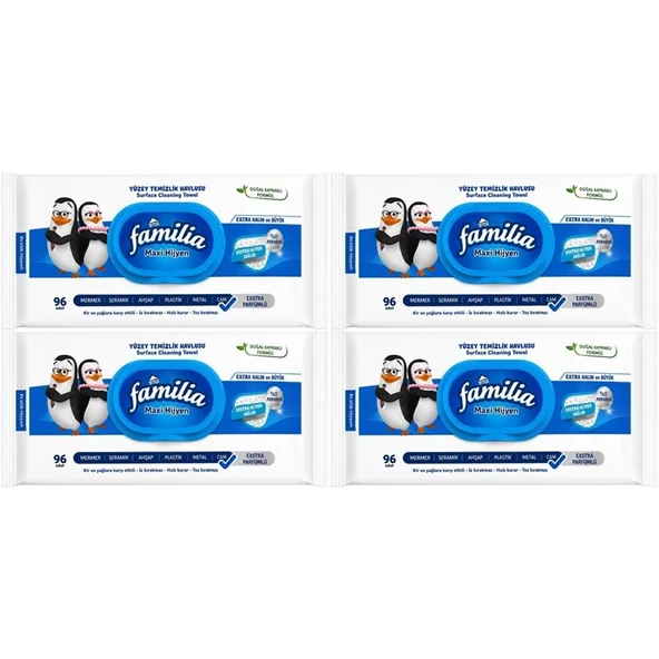 Familia Yüzey Temizlik Havlusu 96 Yaprak Maxi Hijyen Kabartma Doku Plastik Kapaklı 4 Lü Set 384 Yprk ürün görseli 1