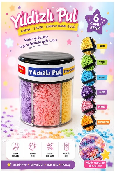 Yıldızlı Pul Standlı 6 Renk 60gr 1 Paket Bubu Parlak Pul Okul Sınıf Etkinlik Resim Dekarasyon Hobi Süsleme Sanat ürün görseli 1