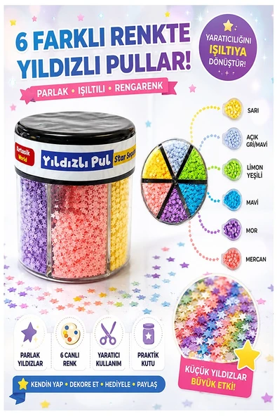 Yıldızlı Pul Standlı 6 Renk 60gr 1 Paket Bubu Parlak Pul Okul Sınıf Etkinlik Resim Dekarasyon Hobi Süsleme Sanat ürün görseli 1