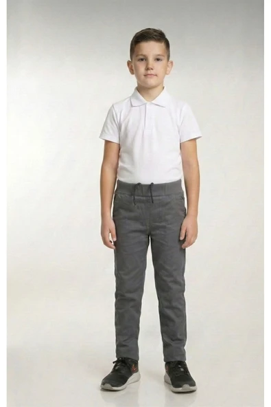 NACAR STORE Çocuk Rıbana Bel GRİ Canvas Okul Pantolonu (OKULA DÖNÜŞ) ürün görseli 1