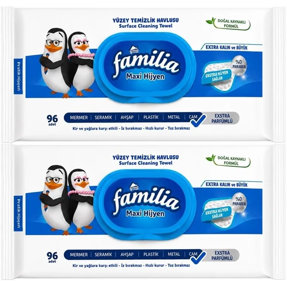 Familia Yüzey Temizlik Havlusu 96 Yaprak Maxi Hijyen Kabartma Doku Plastik Kapaklı 2 Li Set 192 Yprk ürün görseli 1