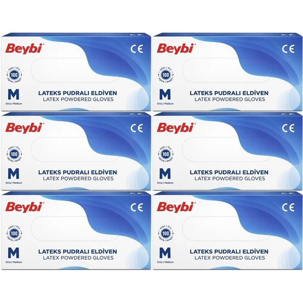 Beybi Lateks Pudralı Muayene Eldiveni M - Medium - Orta 600 Lü Set ürün görseli 1