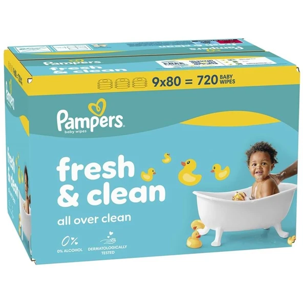 Prima Pampers Islak Havlu Mendil Fresh & Clean 80 Yaprak (9 Lu Set) 720 Yaprak ürün görseli 1