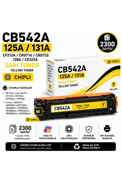 HP CB542A-125A-131A-CF212A-CRG716-CRG732-128A-CE322A Sarı ürün görseli 1