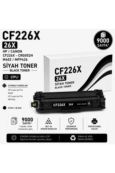 HP/CANON CF226X-CRG052H-M402-MFP426 Siyah 9000 Sayfa ürün görseli 1