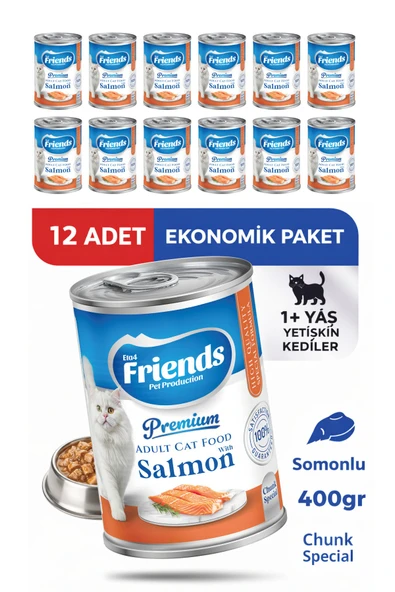 Premium Somonlu Yetişkin Kedi Konservesi 400 gr x 12 Adet Ekonomik Paket Yaş Mama ürün görseli 1
