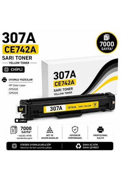 HP/CANON 307A-CE742A-CP5220-CP5225 Sarı 7000 Sayfa ürün görseli 1