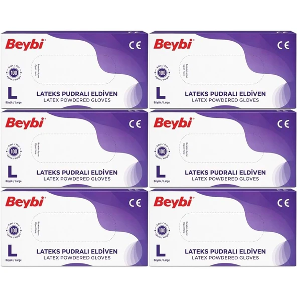 Beybi Lateks Pudralı Muayene Eldiveni L - Large - Büyük 600 Lü Set ürün görseli 1