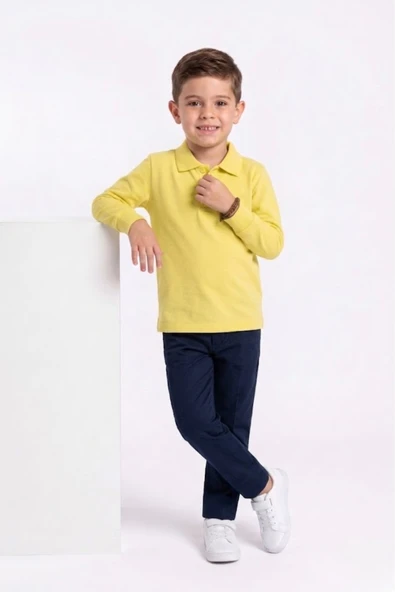 NACAR STORE Unisex Çocuk Uzun Kollu Polo Yaka Lakost Okul Tişörtü ürün görseli 1