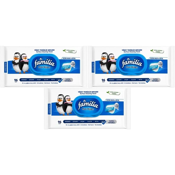 Familia Yüzey Temizlik Havlusu 96 Yaprak Maxi Hijyen Kabartma Doku Plastik Kapaklı 3 Lü Set 288 Yprk ürün görseli 1