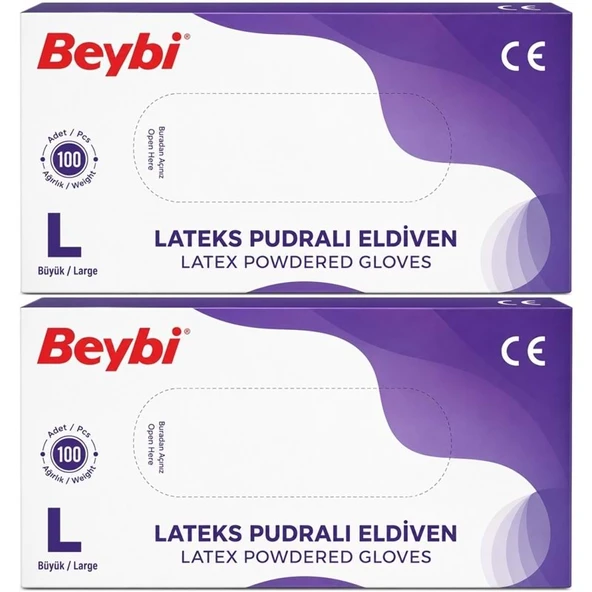 Beybi Lateks Pudralı Muayene Eldiveni L - Large - Büyük 200 Lü Set ürün görseli 1