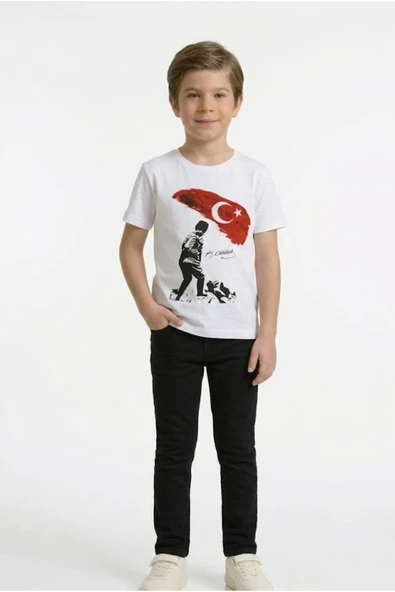 NACAR STORE Erkek Çocuk KOCATEPE ATATÜRK Baskılı T-Shirt - Siyah Keten Pantolon Takım 23Nisan 29Ekim Özel Günler ürün görseli 1