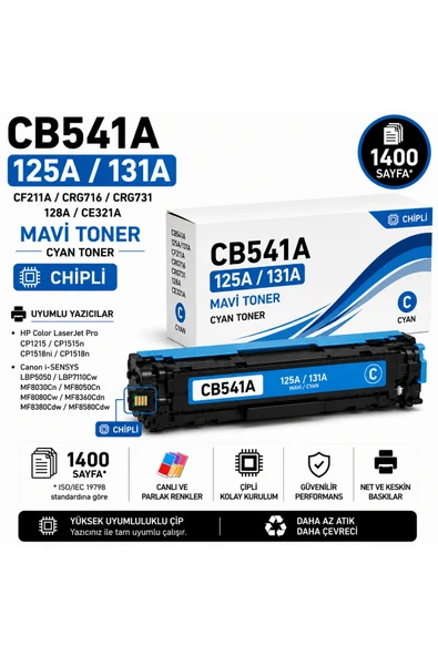 HP CB541A-125A-131A-CF211A-CRG-716-CRG731-128A-CE321A Mavi 1400 Sayfa ürün görseli 1