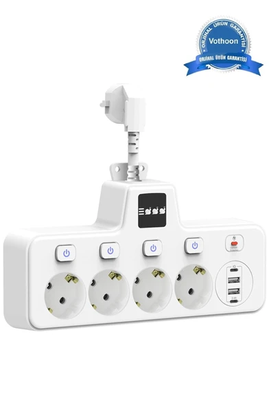 Termal Akım Korumalı 4’lü Duvar Tipi Priz 2x Usb 2x Type-c Çıkışlı Grup Priz Çoğaltıcı Beyaz (2500w) ürün görseli 1