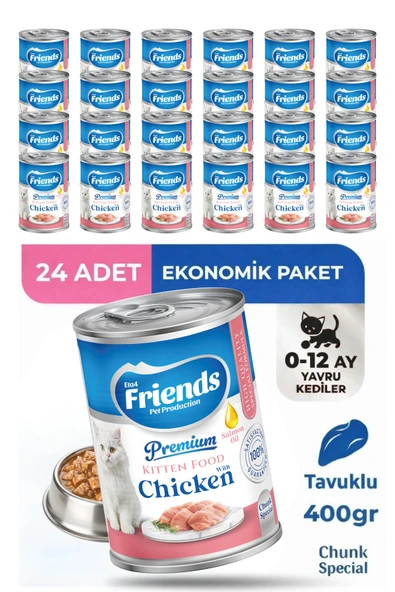 Premium Tavuklu Yavru Kedi Konservesi 400 gr x 24 Adet Ekonomik Paket Yaş Mama (0-12 Ay) ürün görseli 1