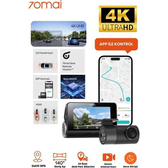 70mai A800S + RC06 Ön ve Arka Araç Kamerası Seti ürün görseli 1