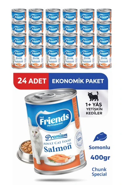 Premium Somonlu Yetişkin Kedi Konservesi 400 gr x 24 Adet Ekonomik Paket Yaş Mama ürün görseli 1