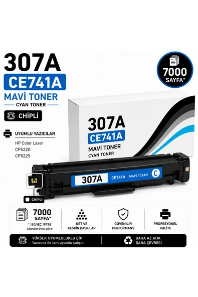 HP/CANON 307A-CE741A-CP5220-CP5225 Mavi 7000 Sayfa ürün görseli 1