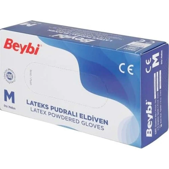 Beybi Lateks Pudralı Muayene Eldiveni M - Medium - Orta 100 Lü Pk ürün görseli 1