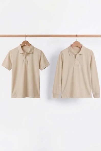 NACAR STORE Unisex Çocuk Uzun ve Kısa Kollu Polo Yaka Okul Tişörtü 2'li Set ürün görseli 1