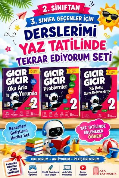 2.Sınıftan 3.Sınıfa Geçenler İçin Derslerimi Yaz Tatilinde Tekrar Ediyorum Seti -6 ürün görseli 1