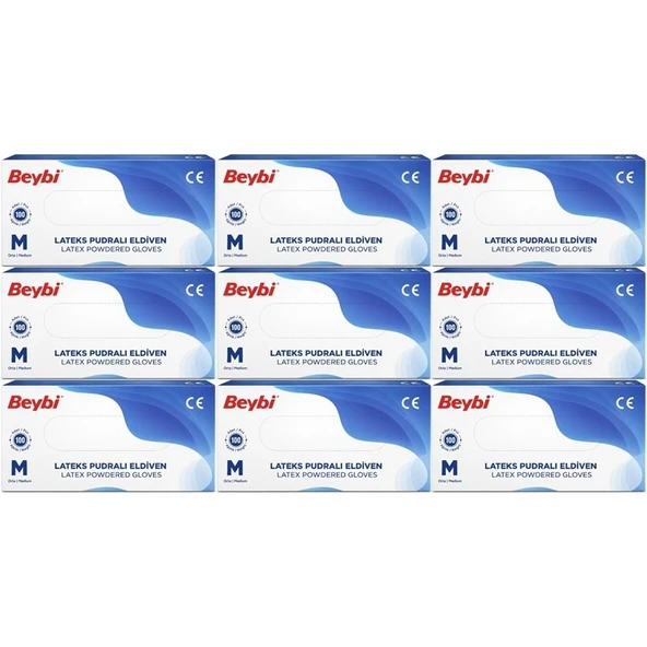 Beybi Lateks Pudralı Muayene Eldiveni M - Medium - Orta 900 Lü Set ürün görseli 1