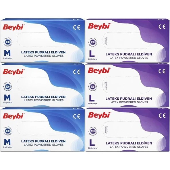 Beybi Lateks Pudralı Muayene Eldiveni M - Medium - Orta / L - Large - Büyük Karma 600 Lü Set ürün görseli 1