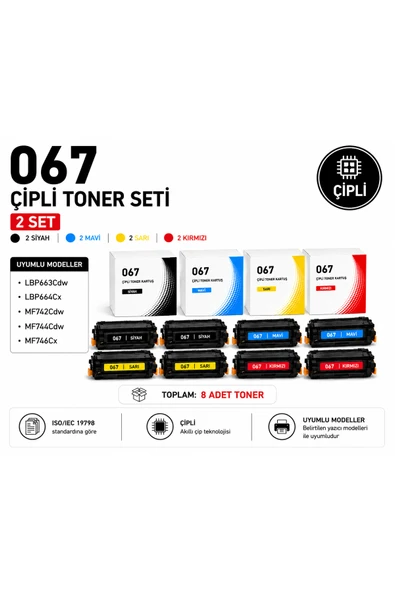 067 Çipli 2li Toner Seti ( 2 Siyah - 2 Mavi - 2 Sarı - 2 Kırmızı ) ürün görseli 1