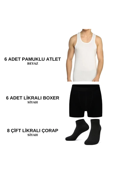 BLACK SWALLOW Erkek İç Giyim paketi 6 ad. Atlet 6 Ad. Boxer 8 Çift Çorap ürün görseli 1